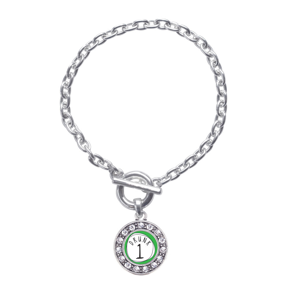 Silver Drunk One Circle Charm Toggle Bracelet