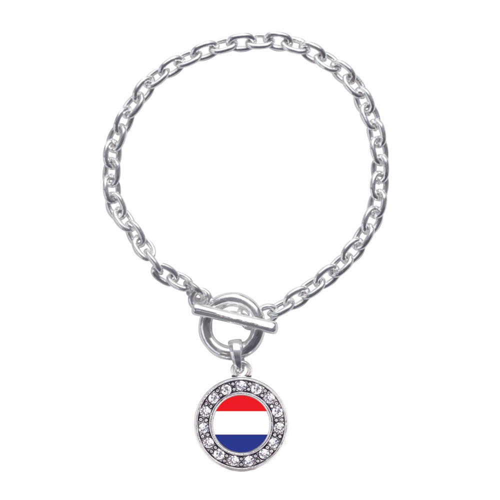 Silver Netherlands Flag Circle Charm Toggle Bracelet