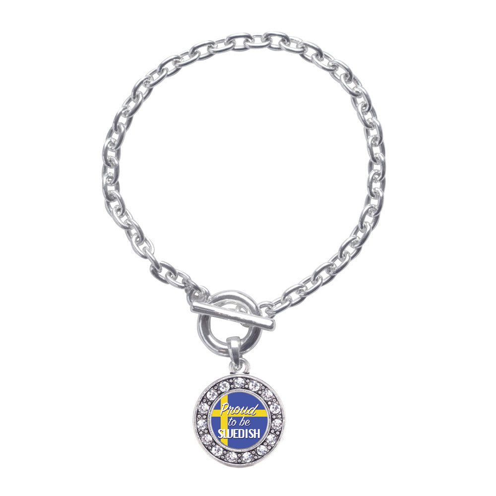 Silver Proud to be Swedish Circle Charm Toggle Bracelet