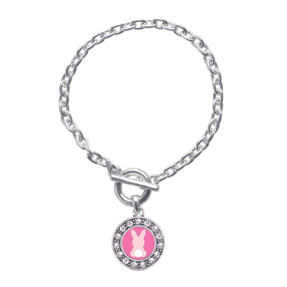 Silver Bunny Tail Circle Charm Toggle Bracelet