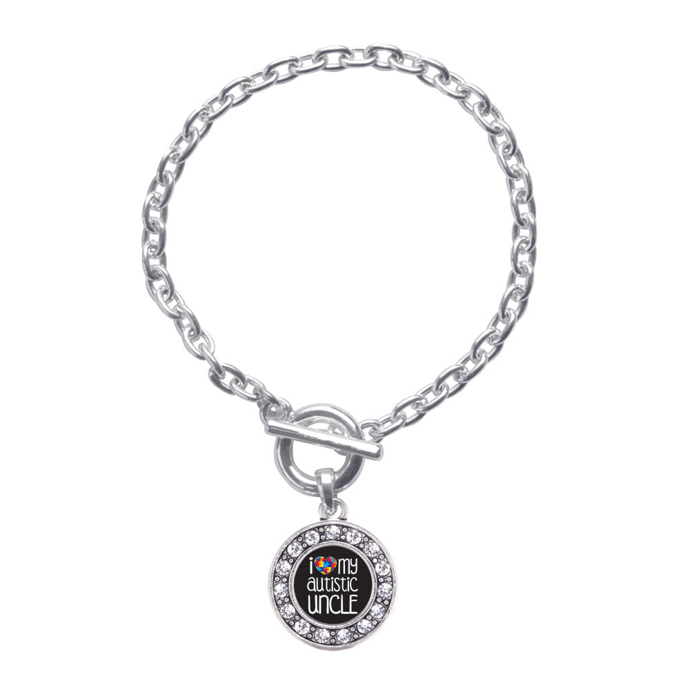 Silver I Love My Autistic Uncle Circle Charm Toggle Bracelet