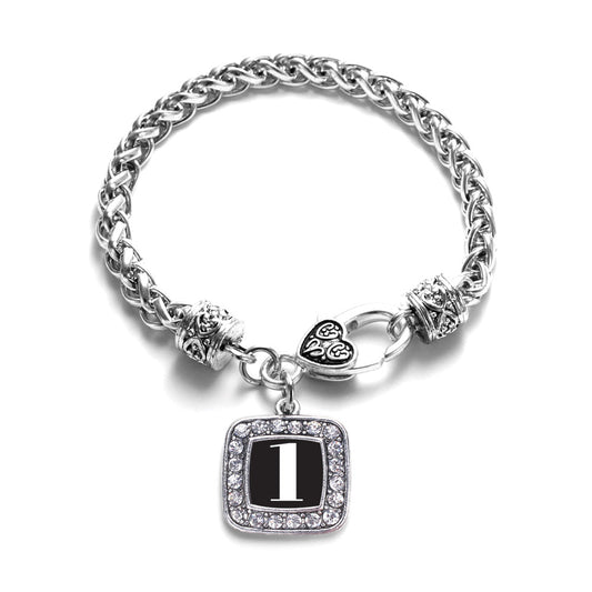 Silver Sport Number 1 Square Charm Braided Bracelet