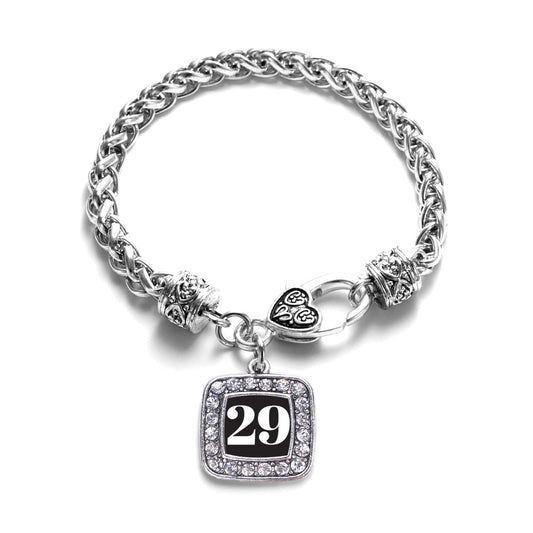 Silver Sport Number 29 Square Charm Braided Bracelet