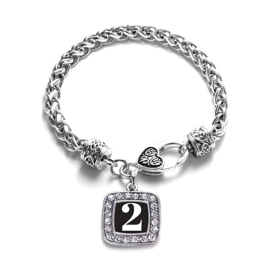 Silver Sport Number 2 Square Charm Braided Bracelet