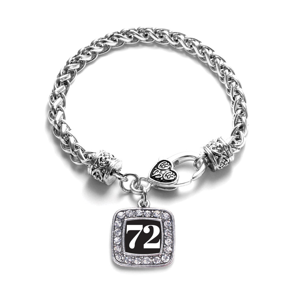 Silver Sport Number 72 Square Charm Braided Bracelet