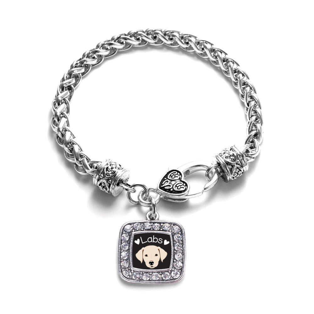 Silver Lab Lover Square Charm Braided Bracelet