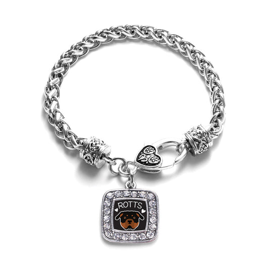 Silver Rottweiler Lover Square Charm Braided Bracelet