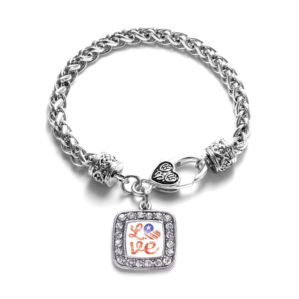 Silver Love USA Square Charm Braided Bracelet