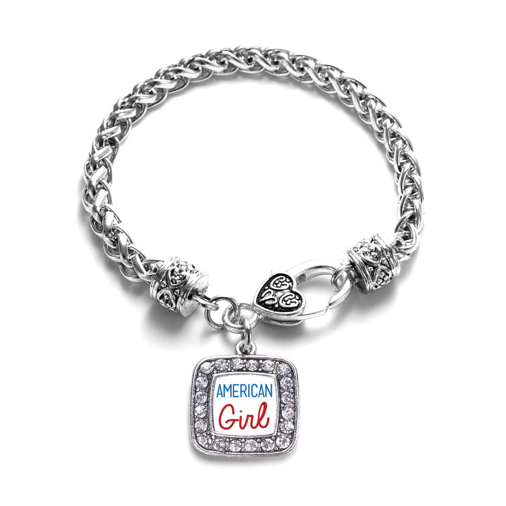 Silver American Girl Square Charm Braided Bracelet