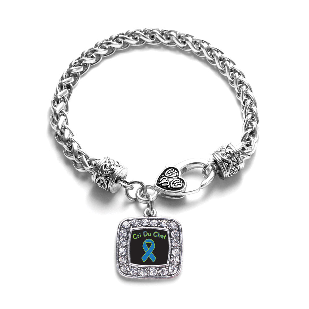 Silver Cri Du Chat Square Charm Braided Bracelet