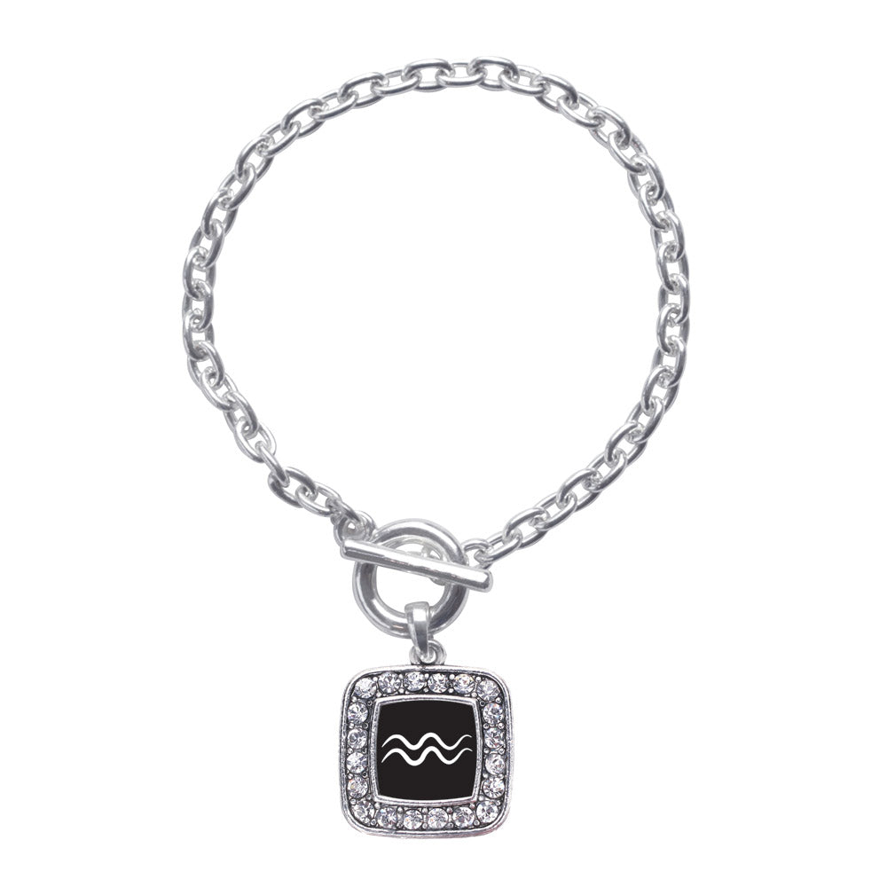Silver Aquarius Zodiac Square Charm Toggle Bracelet