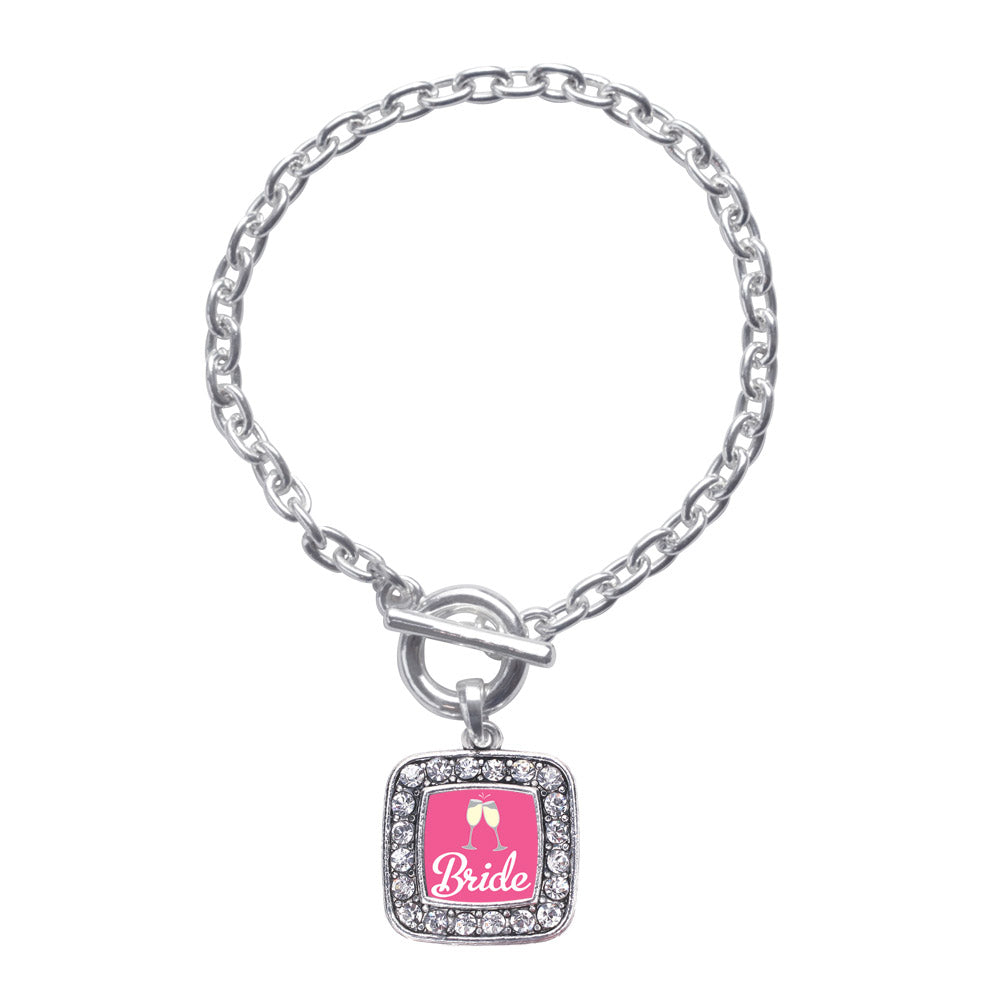 Silver Bride To Be Square Charm Toggle Bracelet