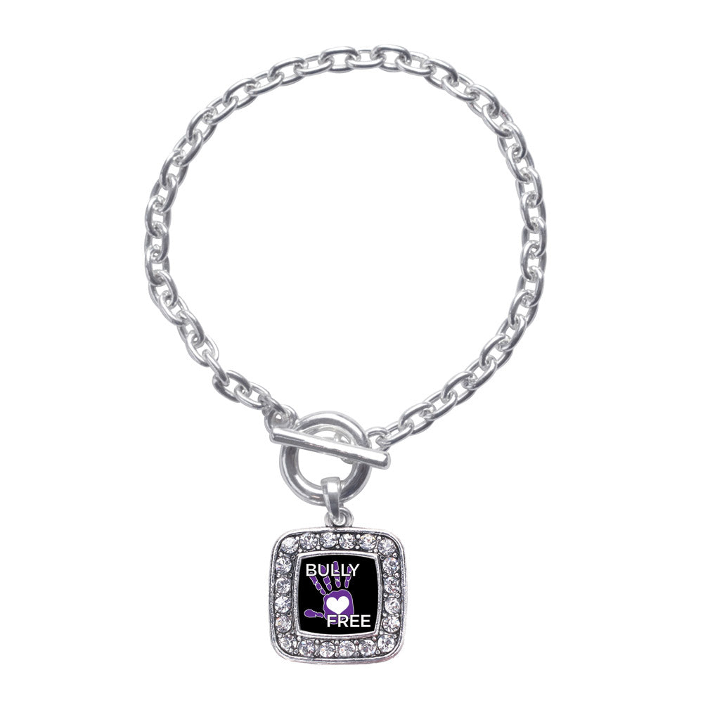 Silver Bullying Support and Awareness Square Charm Toggle Bracelet
