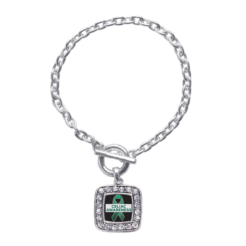 Silver Celiac Awareness Square Charm Toggle Bracelet