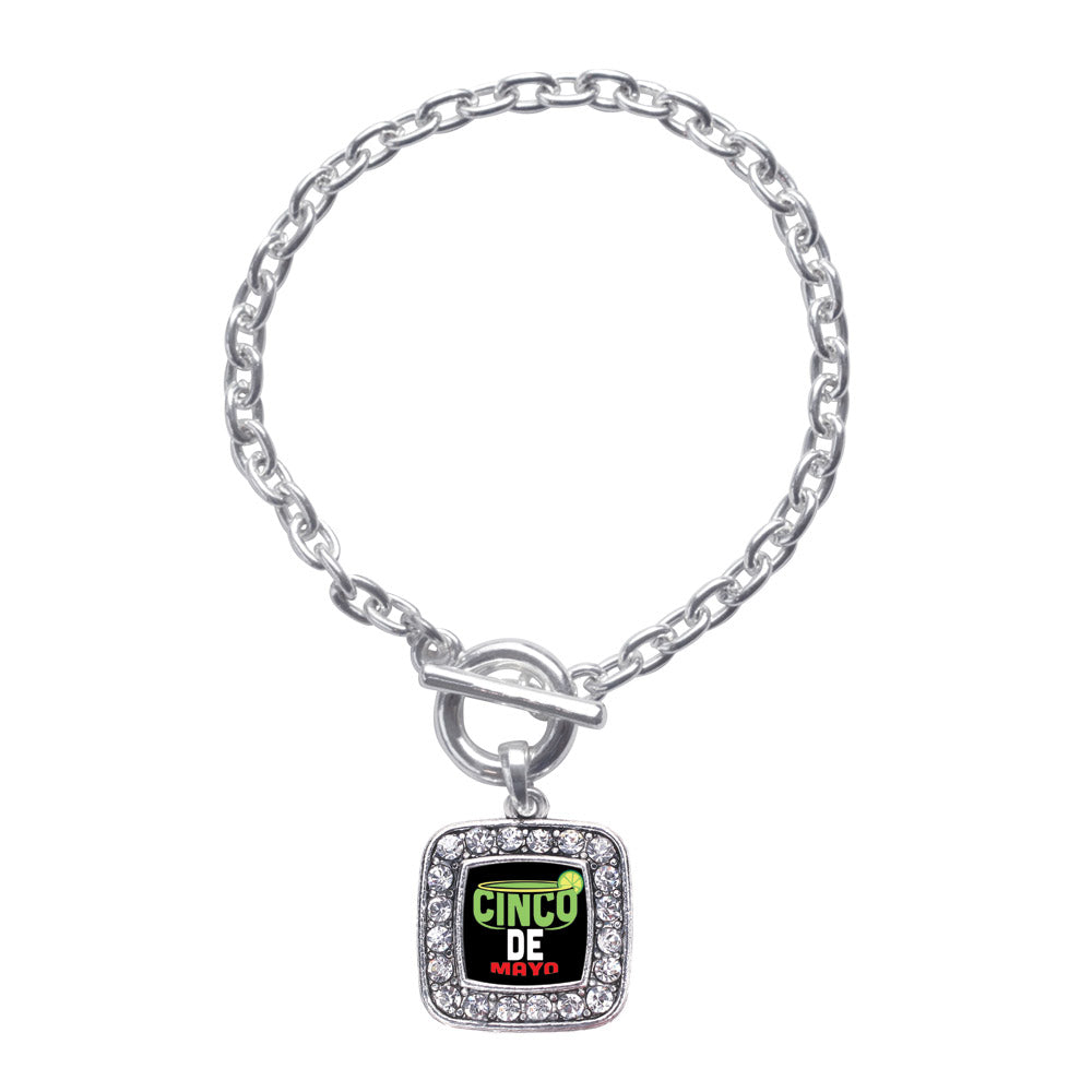 Silver Cinco De Mayo Square Charm Toggle Bracelet