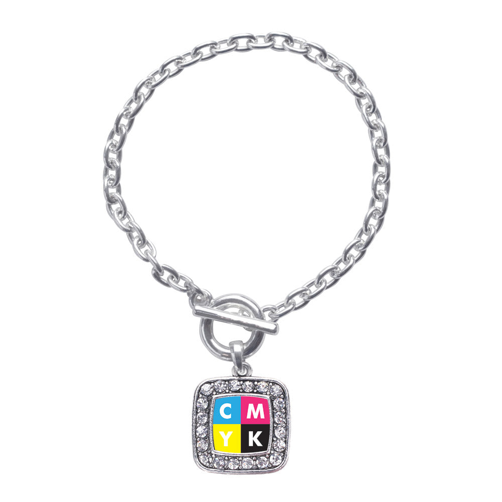Silver CMYK Square Charm Toggle Bracelet
