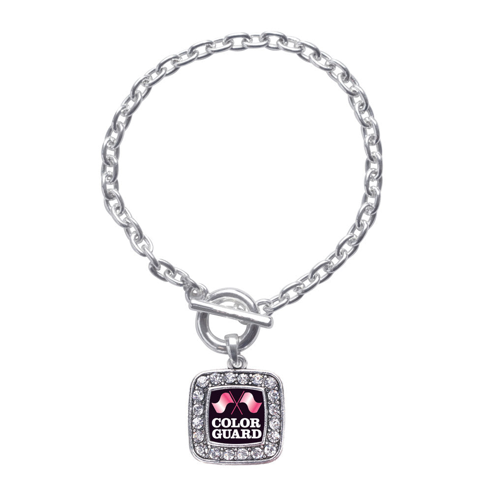 Silver Color Guard Square Charm Toggle Bracelet