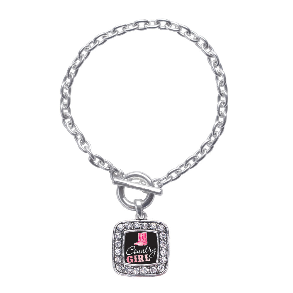 Silver Country Girl Square Charm Toggle Bracelet