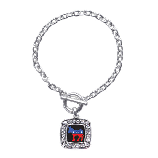 Silver Democrat Square Charm Toggle Bracelet