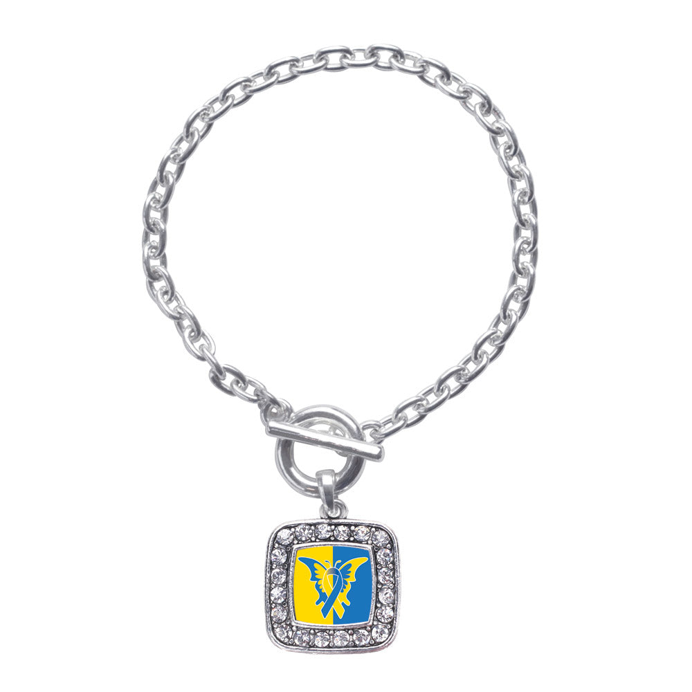Silver Down Syndrome Awareness Square Charm Toggle Bracelet