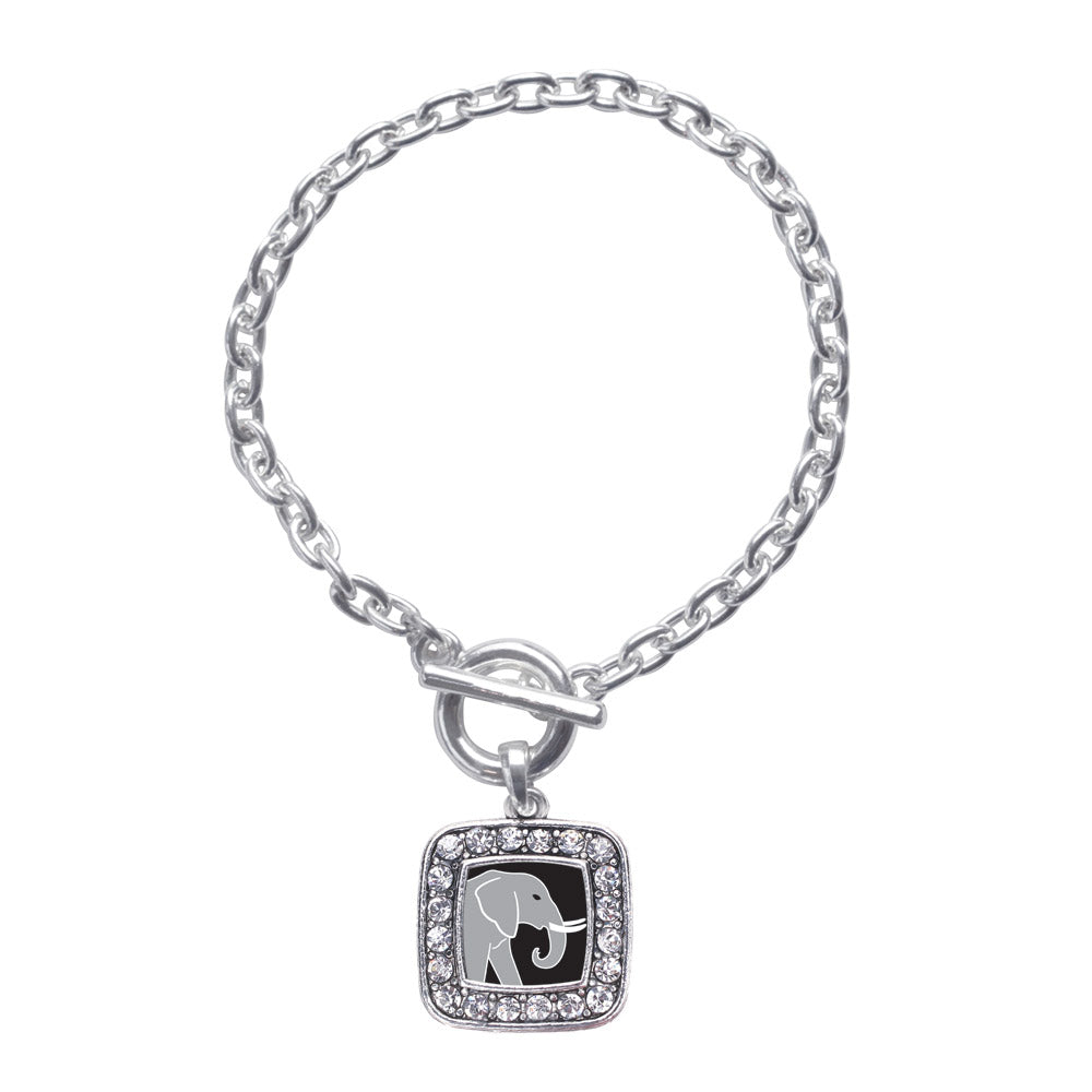 Silver Elephant Square Charm Toggle Bracelet