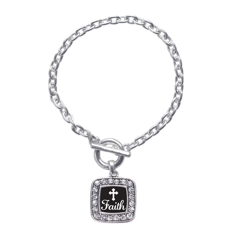 Silver Faith Square Charm Toggle Bracelet