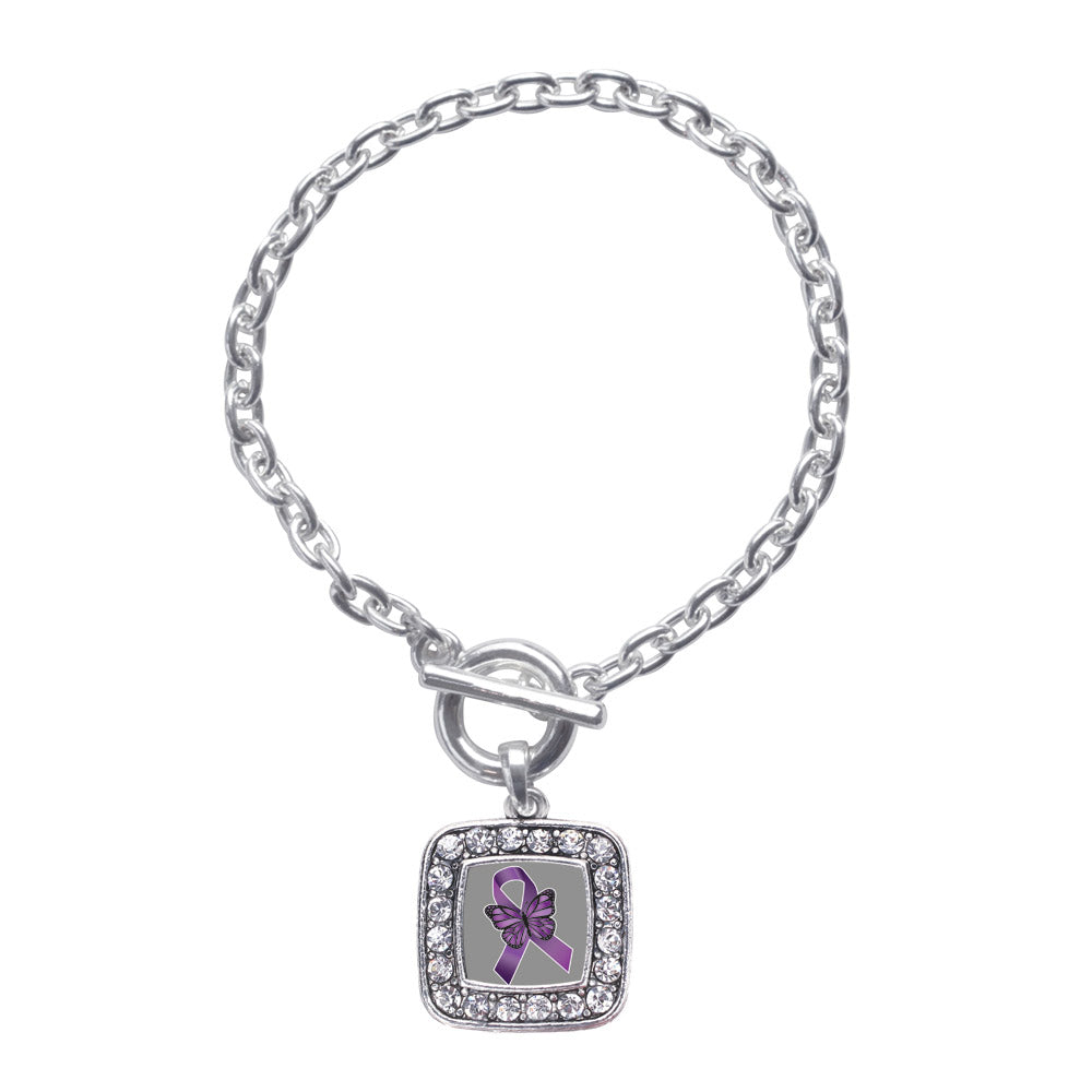 Silver Fibromyalgia Awareness Square Charm Toggle Bracelet