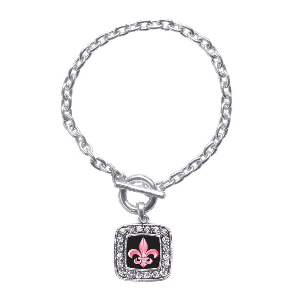 Silver Fleur De Lis Square Charm Toggle Bracelet