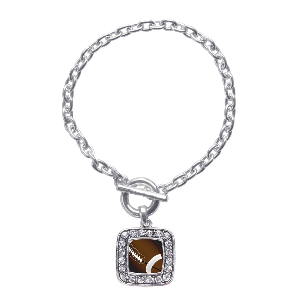 Silver Football Lovers Square Charm Toggle Bracelet