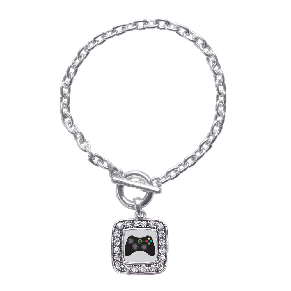 Silver Gamer Girl Square Charm Toggle Bracelet