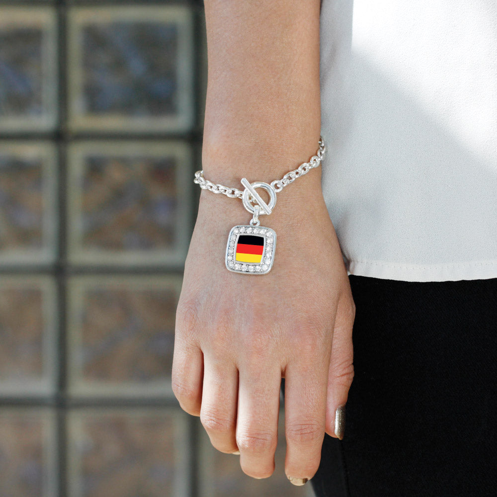 Silver Germany Flag Square Charm Toggle Bracelet