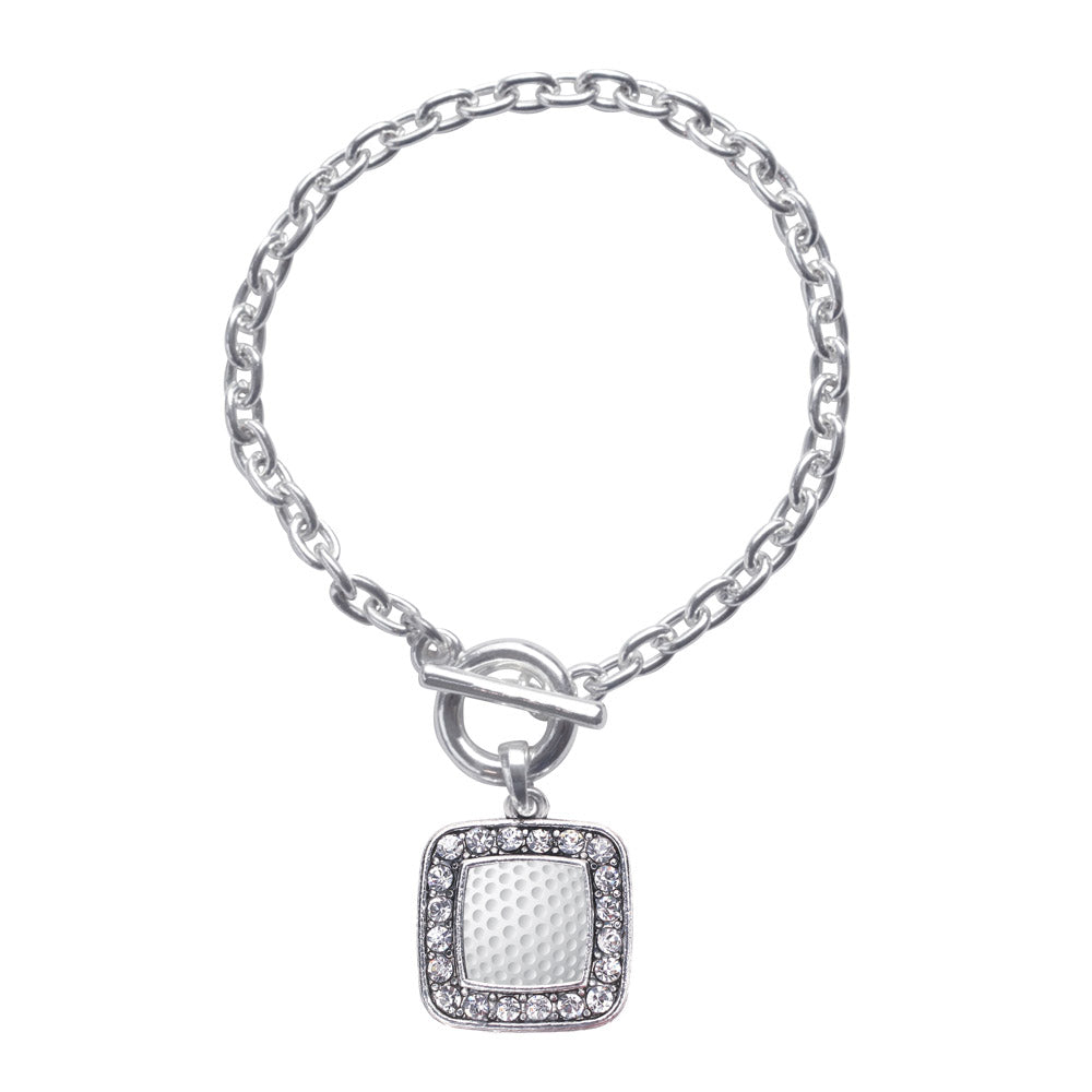 Silver Golf Lovers Square Charm Toggle Bracelet