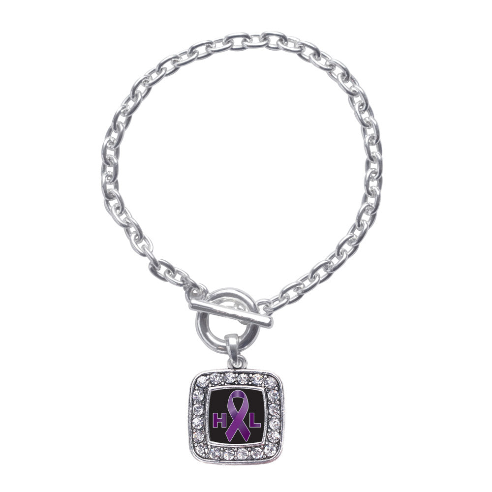 Silver Hodgkin's Lymphoma Support Square Charm Toggle Bracelet