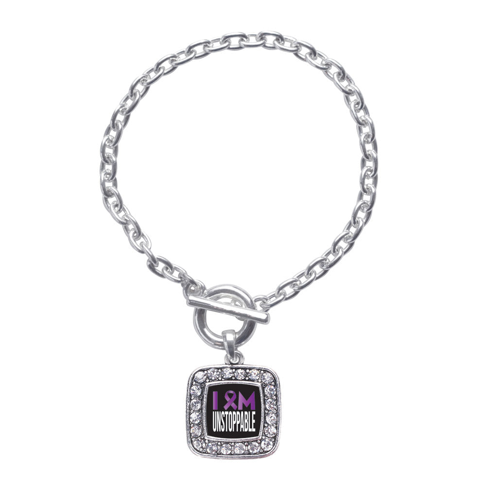 Silver I Am Unstoppable Square Charm Toggle Bracelet