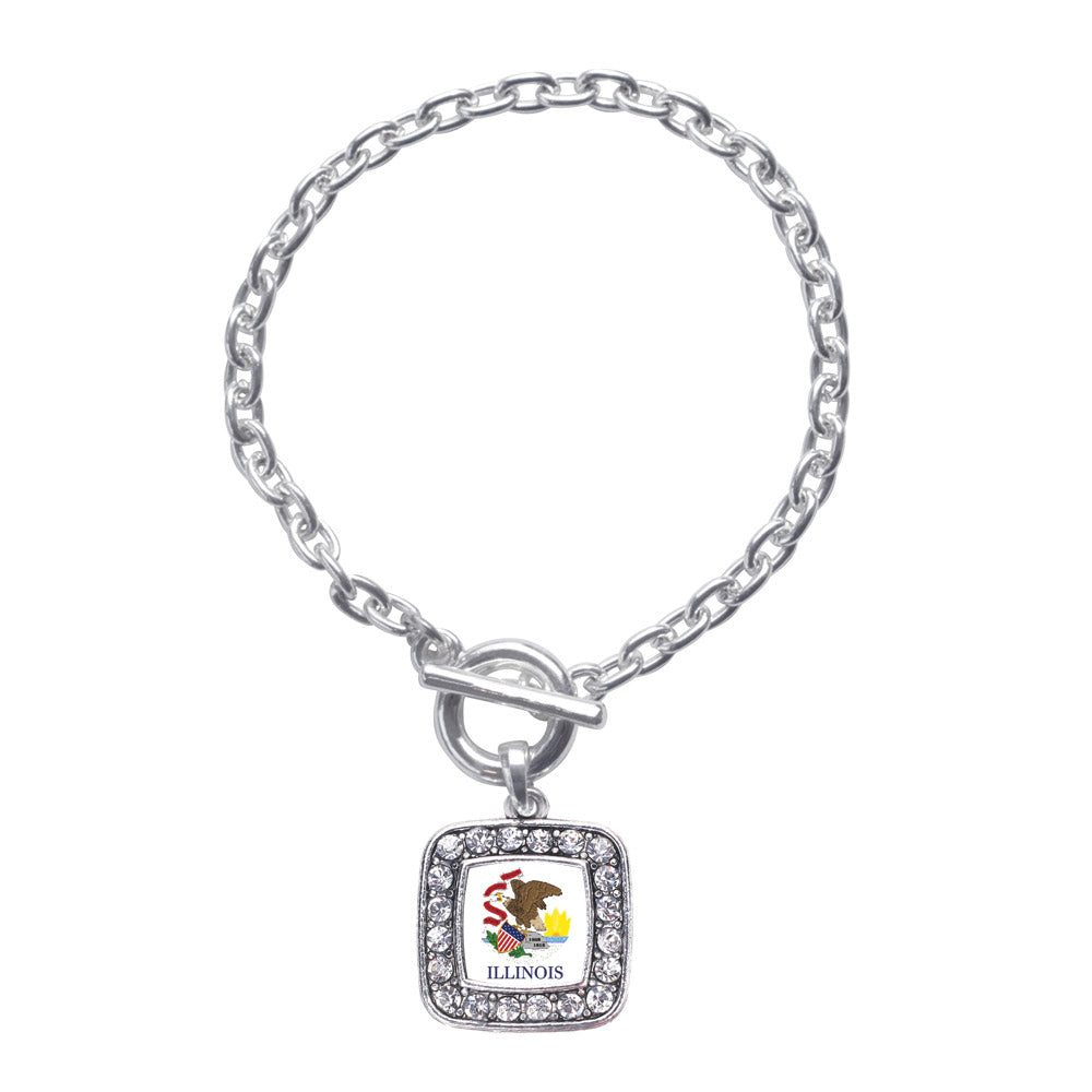 Silver Illinois Flag Square Charm Toggle Bracelet