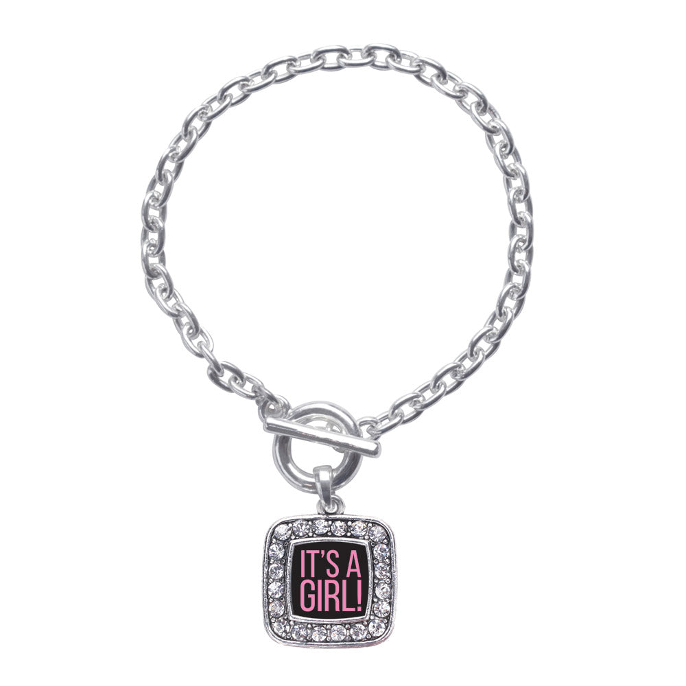 Silver It's A Girl Square Charm Toggle Bracelet