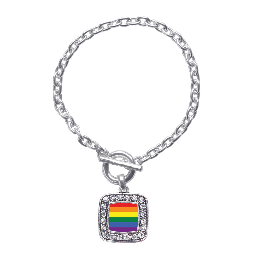 Silver LGBT Pride Square Charm Toggle Bracelet