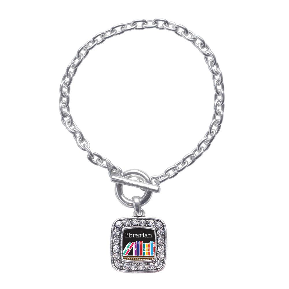 Silver Librarian Square Charm Toggle Bracelet