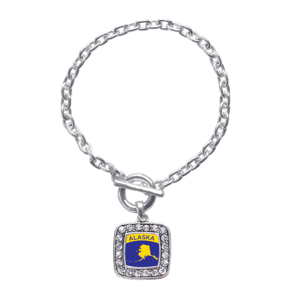 Silver Alaska Outline Square Charm Toggle Bracelet