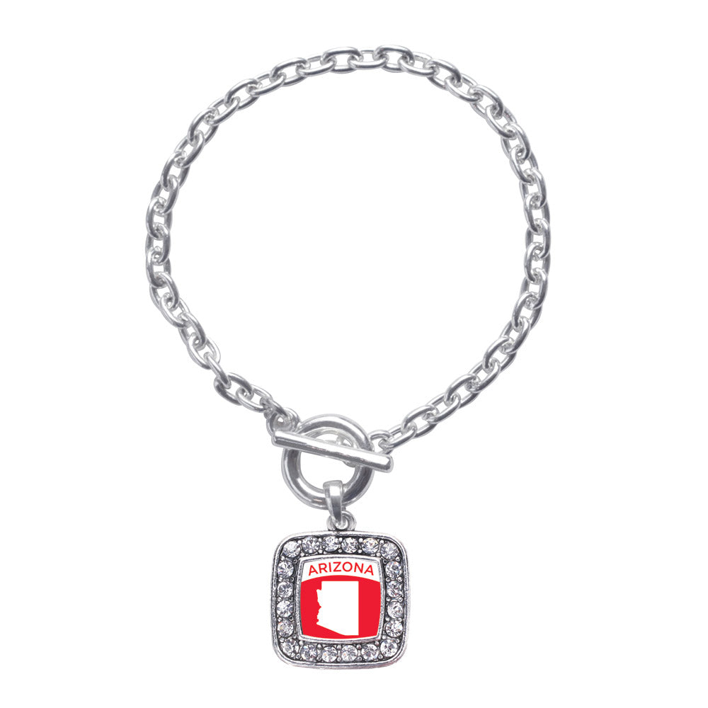 Silver Arizona Outline Square Charm Toggle Bracelet