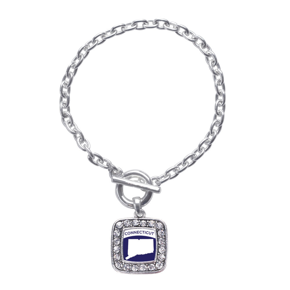 Silver Connecticut Outline Square Charm Toggle Bracelet