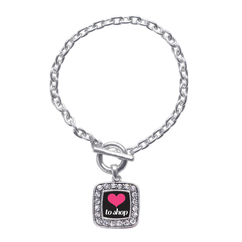 Silver Love to Shop Square Charm Toggle Bracelet