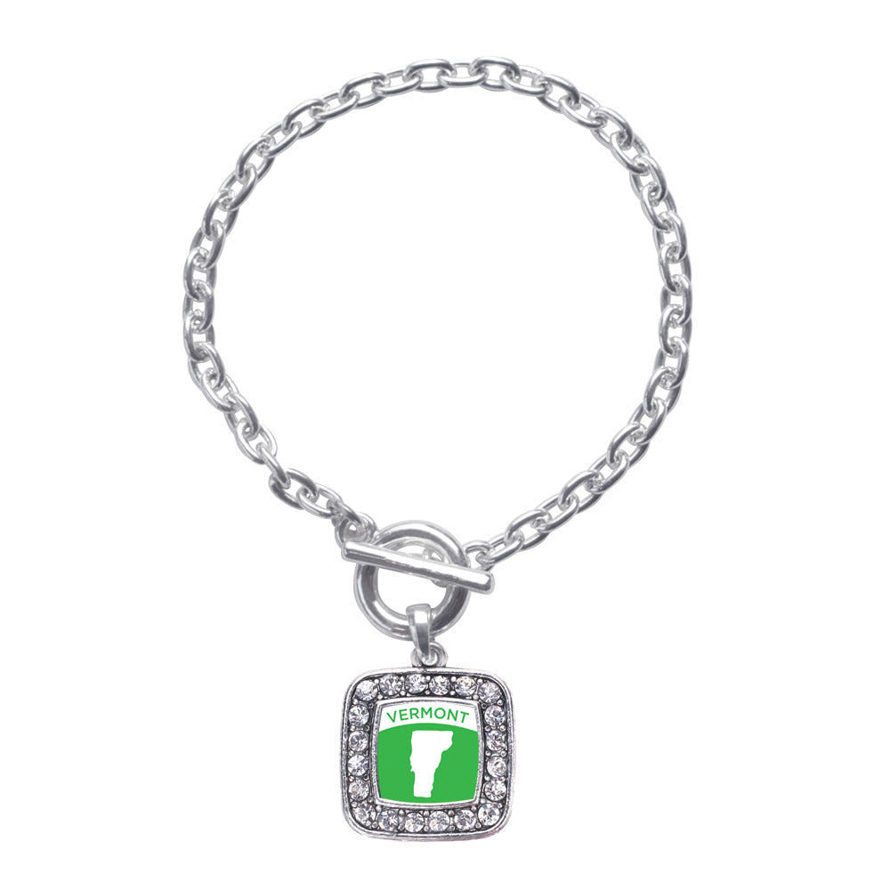 Silver Vermont Outline Square Charm Toggle Bracelet