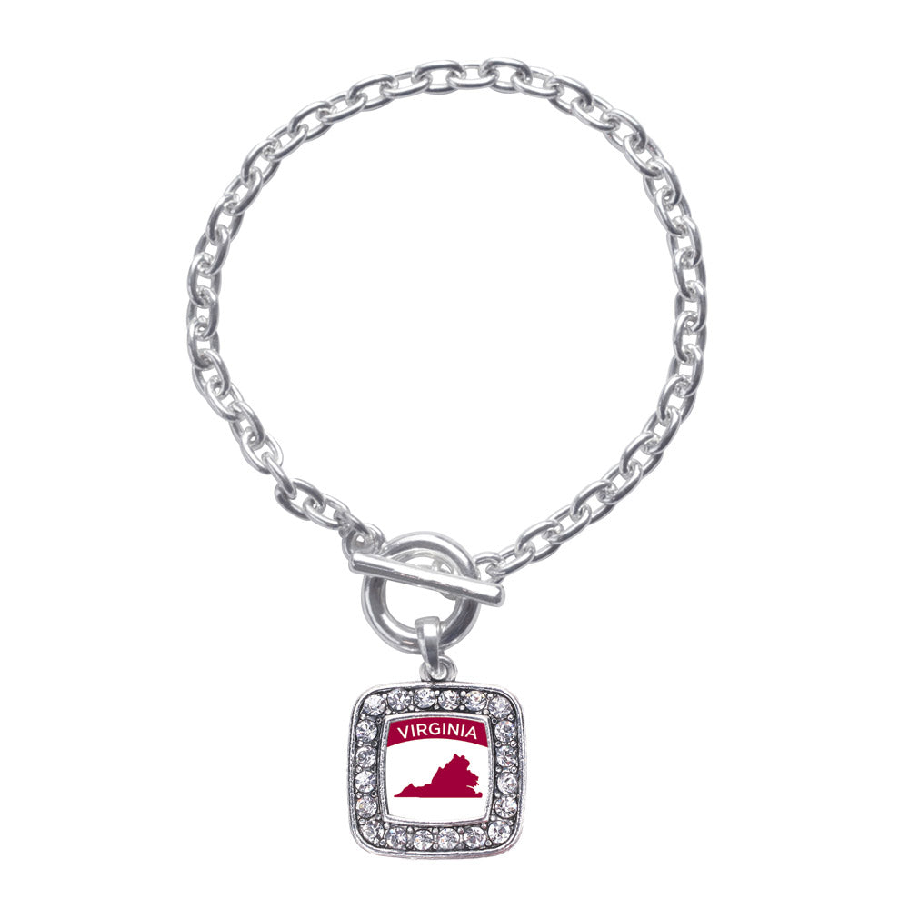 Silver Virginia Outline Square Charm Toggle Bracelet