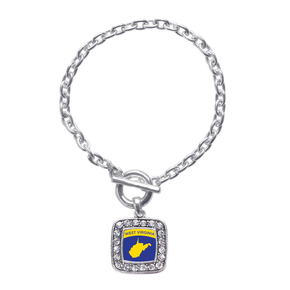 Silver West Virginia Outline Square Charm Toggle Bracelet