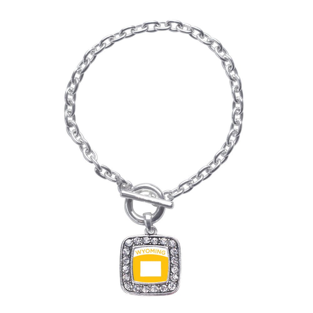 Silver Wyoming Outline Square Charm Toggle Bracelet