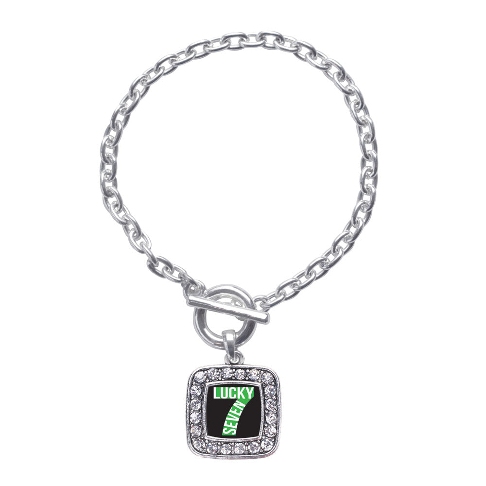 Silver Lucky Seven Square Charm Toggle Bracelet
