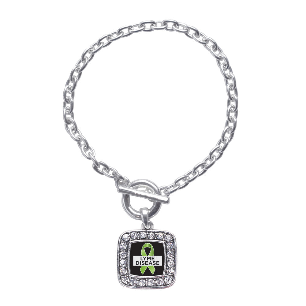 Silver Lyme Disease Support and Awareness Square Charm Toggle Bracelet