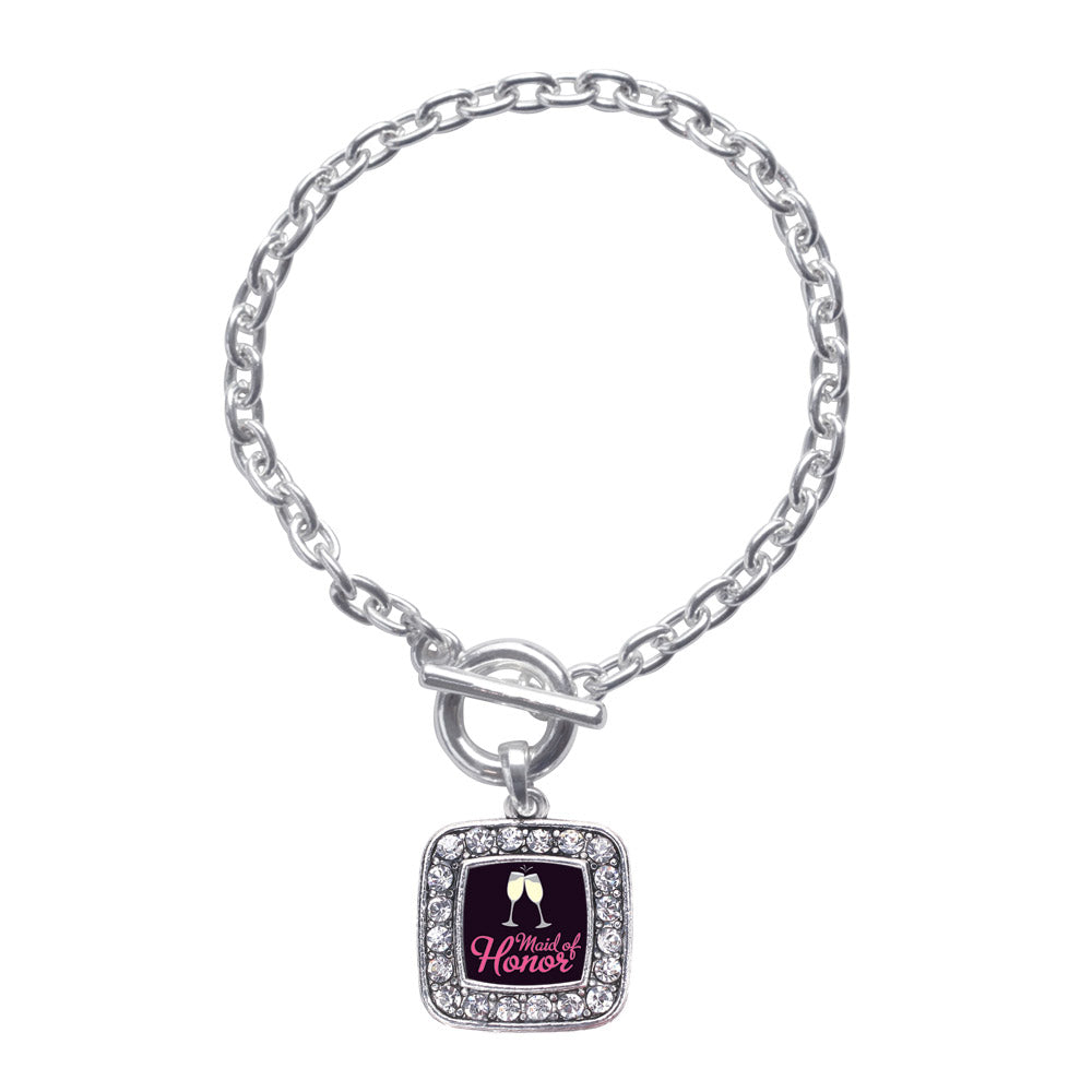 Silver Maid Of Honor Square Charm Toggle Bracelet