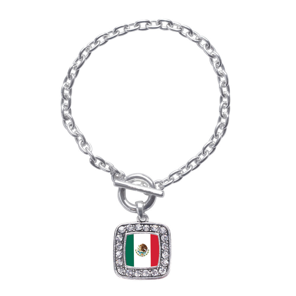 Silver Mexican Flag Square Charm Toggle Bracelet
